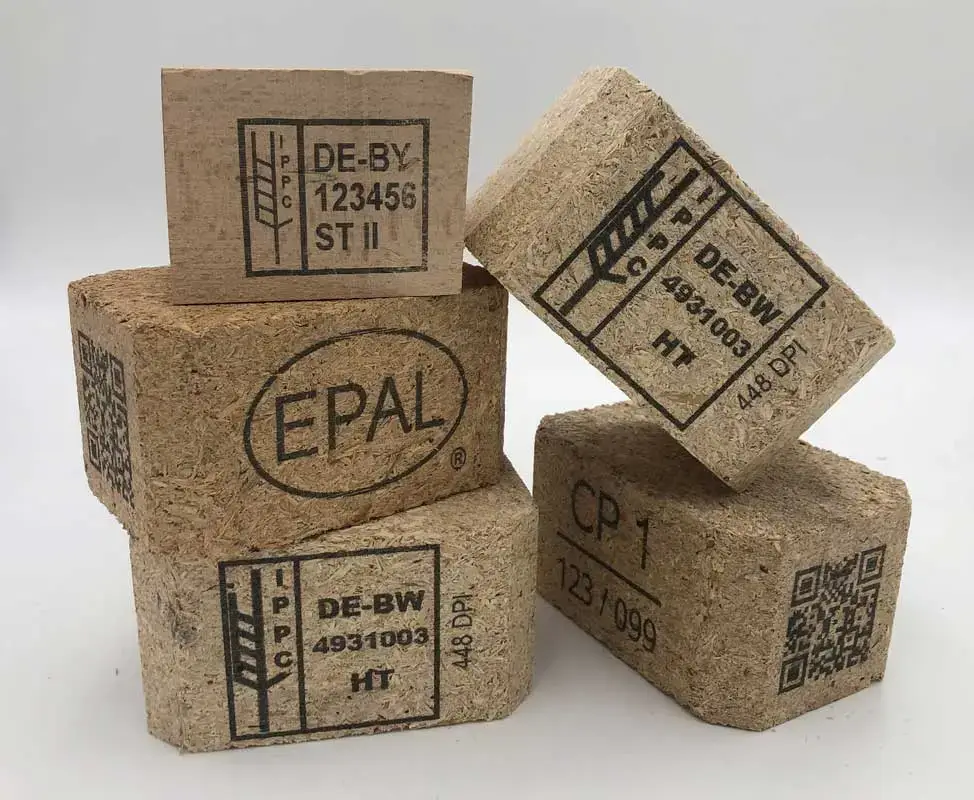 Märkning av pallar med högupplösta industriella skrivare: EPAL-logotyp, IPPC-märkning, QR-koder osv.