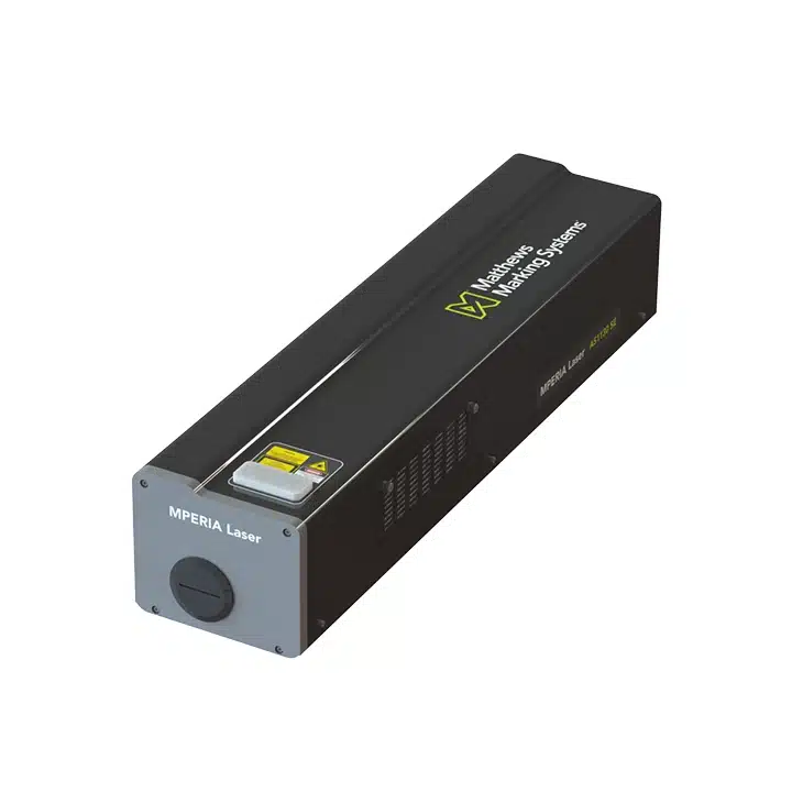 Lasermärkningssystemet MPERIA CO2 80W, visat i en vinklad produktvy, för permanent märkning och kodning.