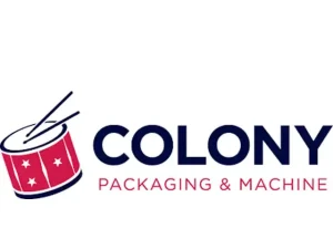 Colony Packaging & Machine-logotyp med en röd trumma och text.