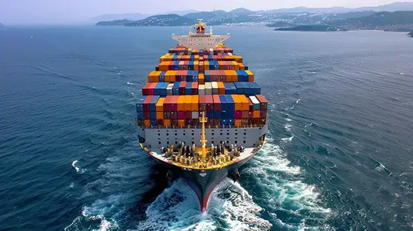 Lastfartyg som transporterar containrar över havet