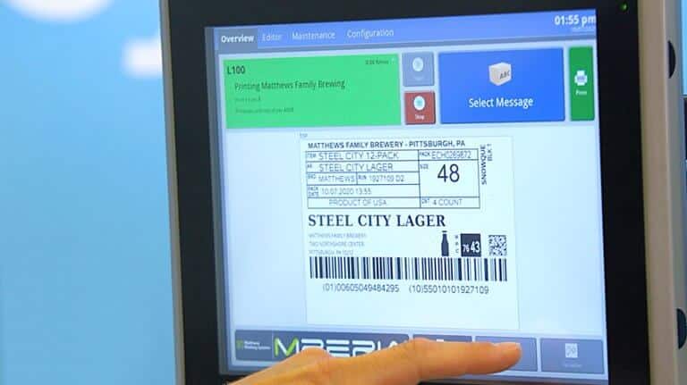 MPERIA-styrenhet som visar information om produktetikett och streckkod